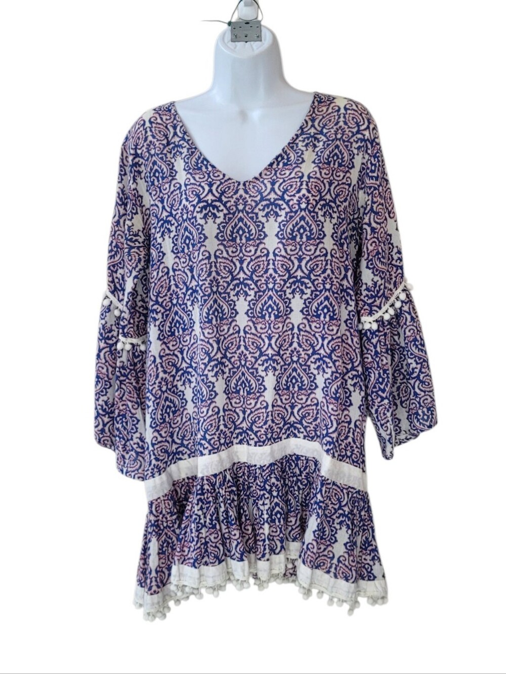 EXPRESS Boho Paisley Pom Pom Swim Cover Up Dress One Size